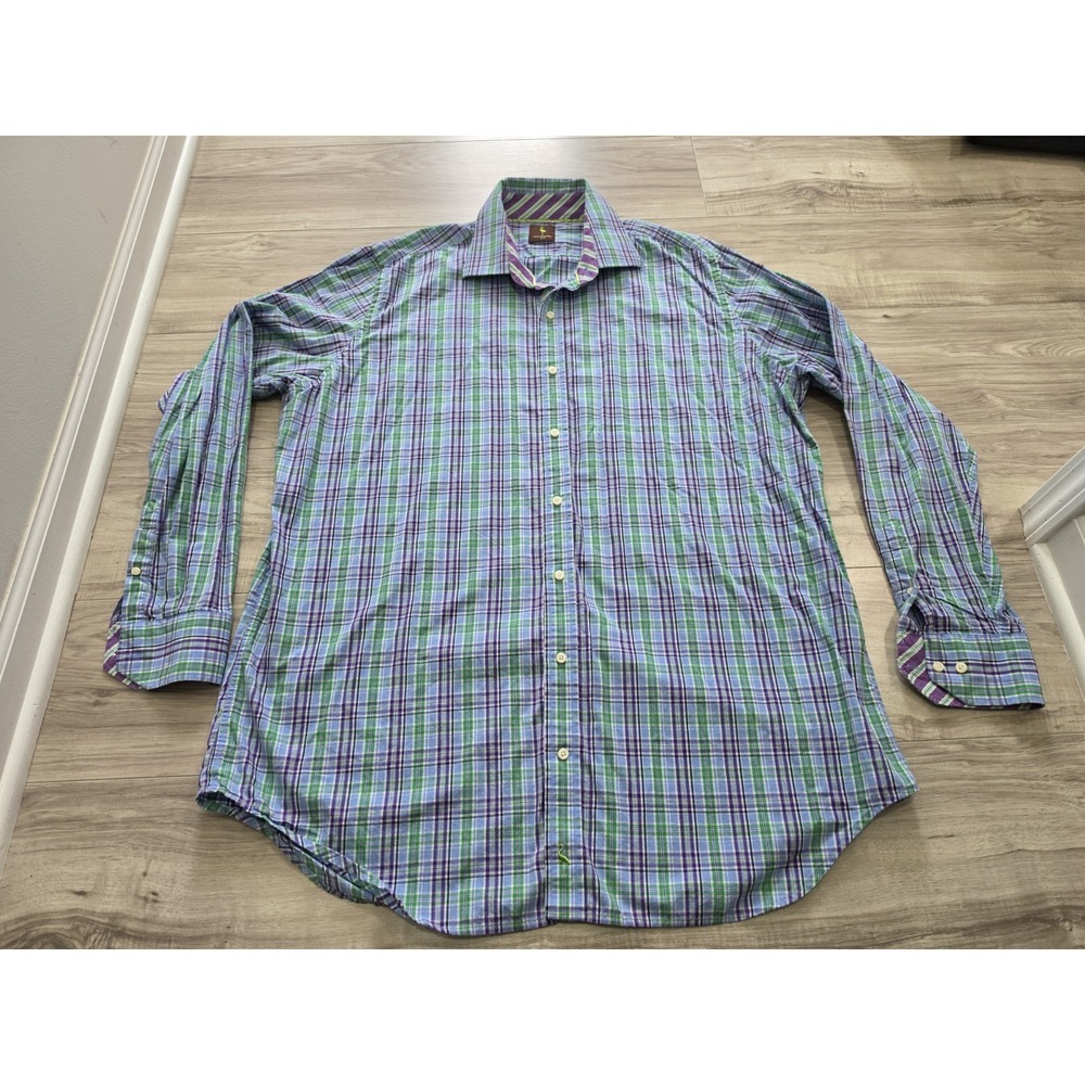 Tailorbyrd Mens 3XLT Blue Purple Check Long Sleeve Button Down Shirt